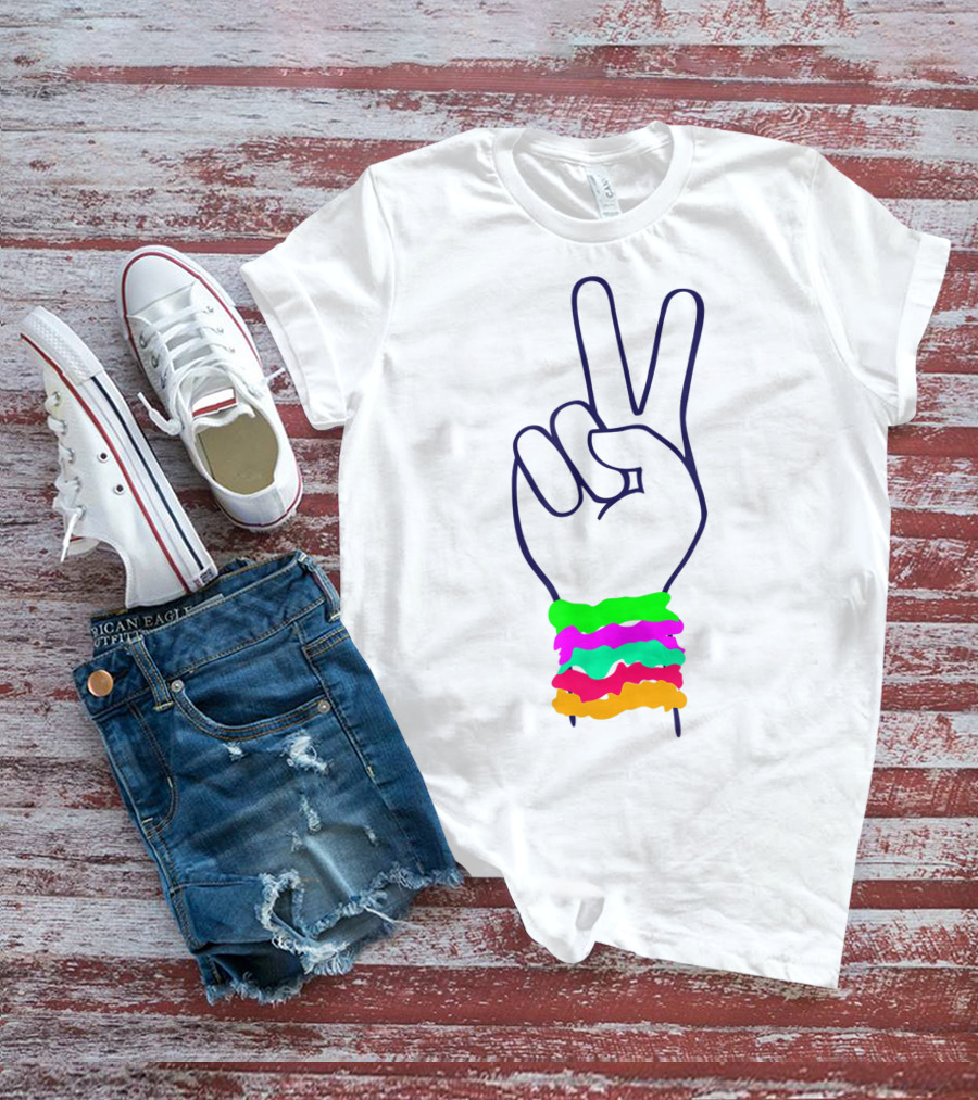 Peace Hand Sign With Colorful Scrunchies T-Shirt