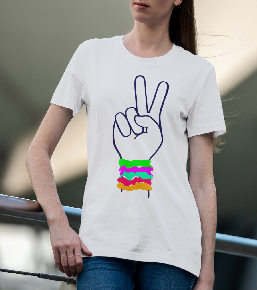 Peace Hand Sign With Colorful Scrunchies T-Shirt