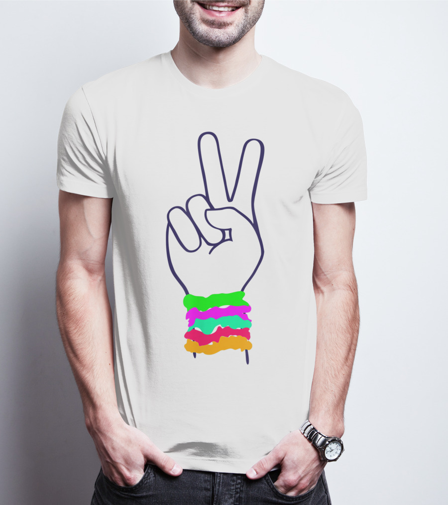 Peace Hand Sign With Colorful Scrunchies T-Shirt