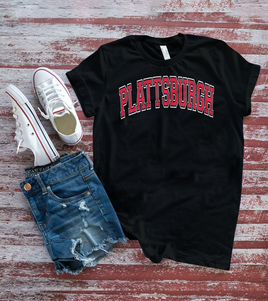 Plattsburgh Varsity Red Text Arch Style Classic Bold Letters T-Shirt