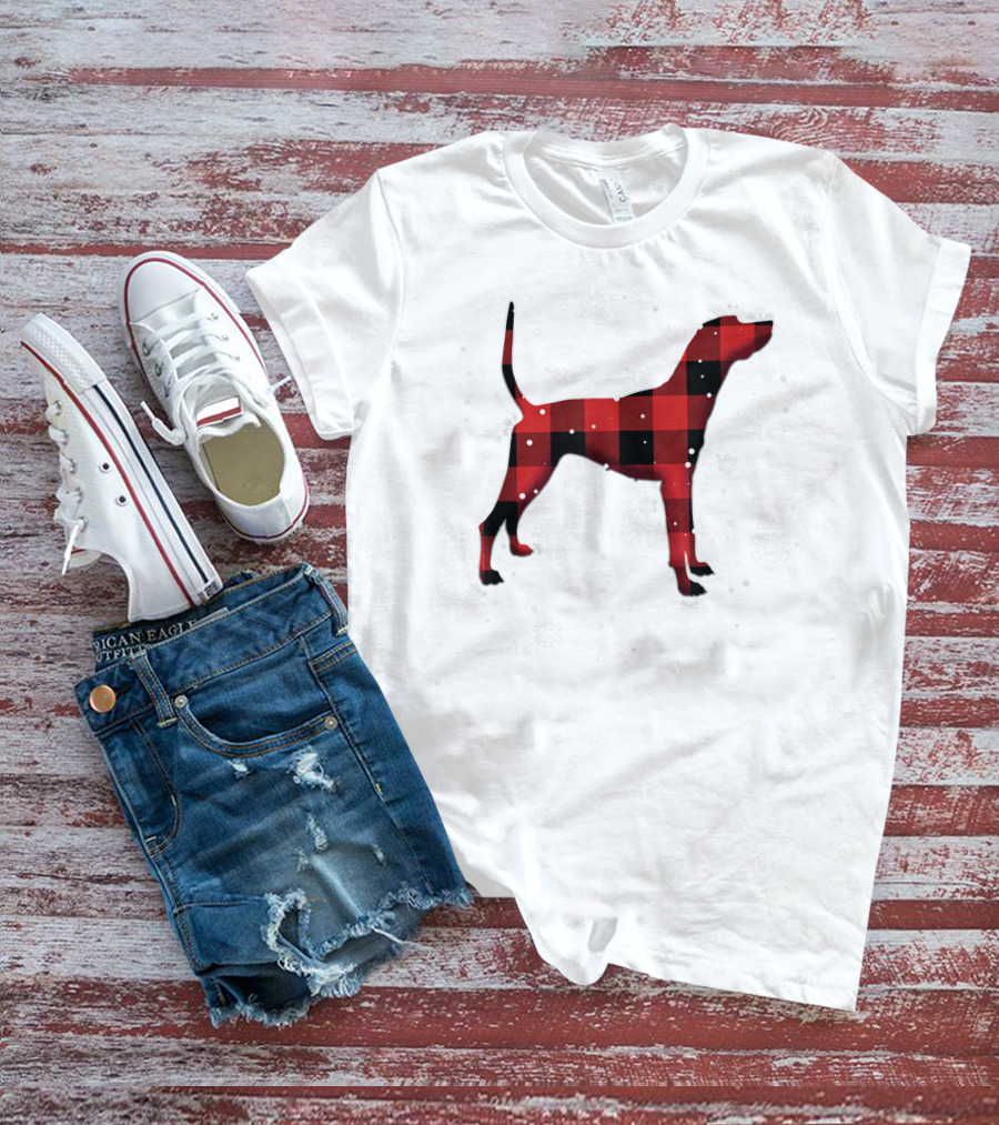 Plott Hound Dog Plaid Snowflakes T-Shirt