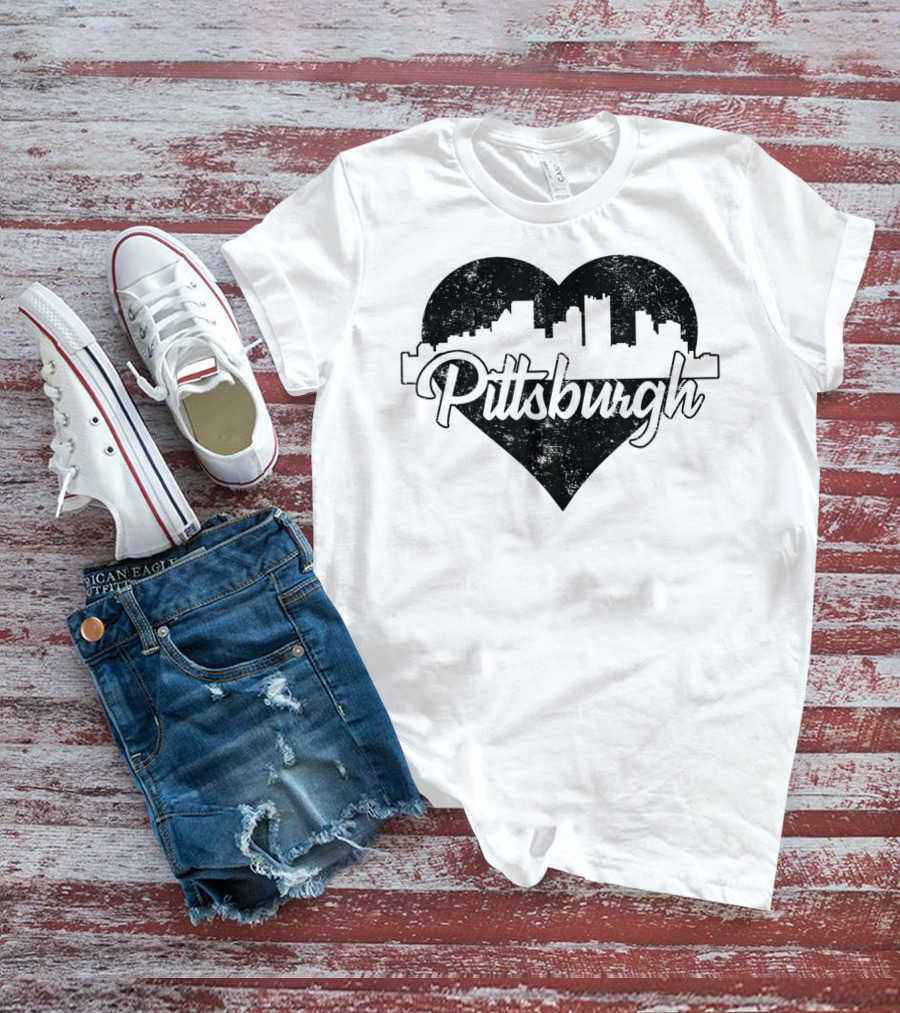 Retro Pittsburgh Skyline Heart T-Shirt