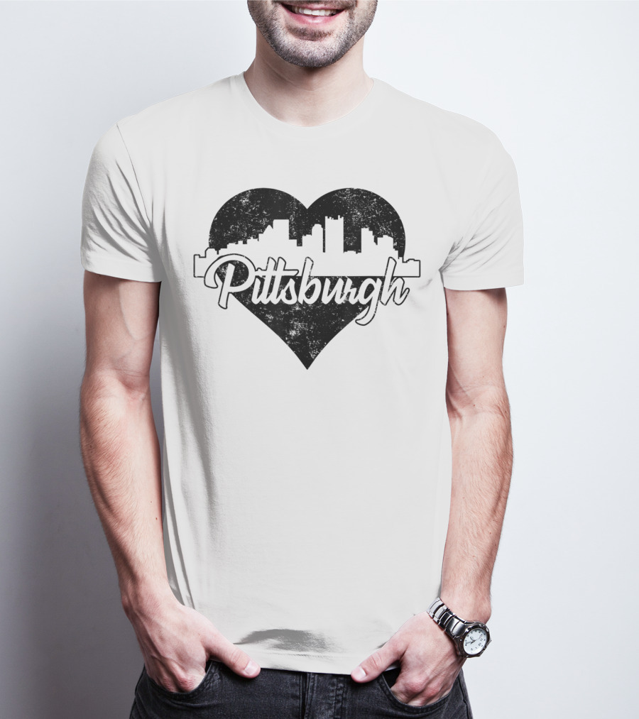 Retro Pittsburgh Skyline Heart T-Shirt