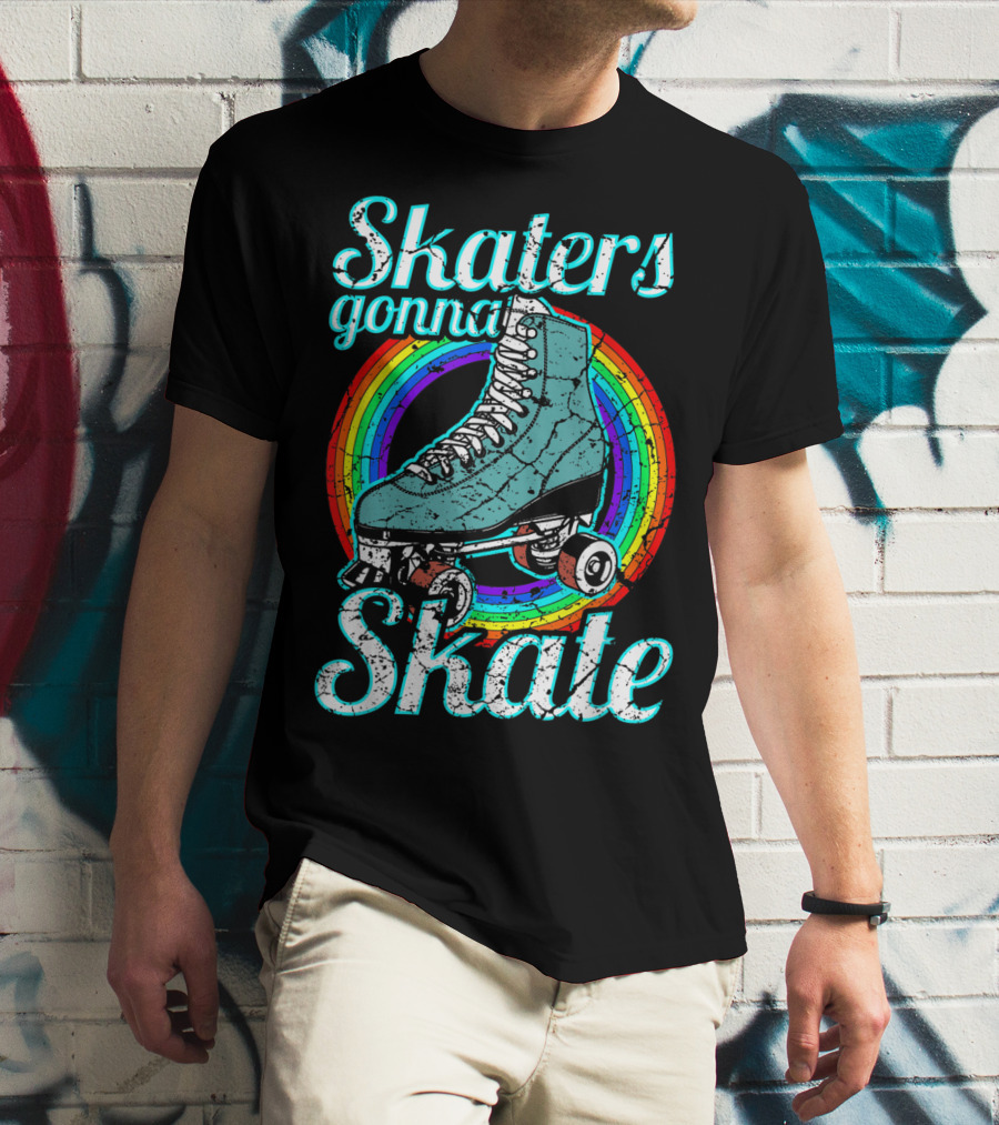 Retro Skaters Gonna Skate Roller Skate Vintage Style Rainbow T-Shirt