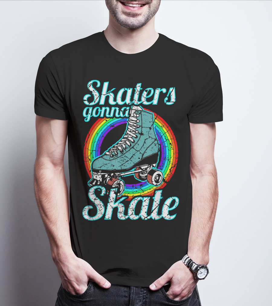 Retro Skaters Gonna Skate Roller Skate Vintage Style Rainbow T-Shirt
