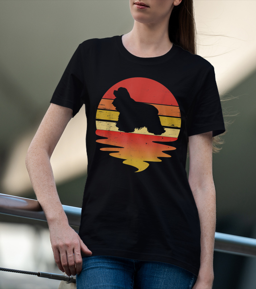 Retro Sunset Cocker Spaniel Silhouette Vintage 70s Style Dog Scene T-Shirt