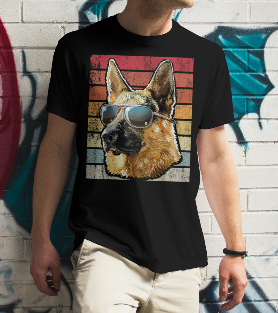 Retro Vintage German Shepherd Wearing Sunglasses T-Shirt