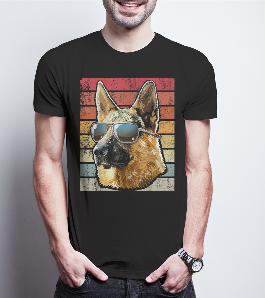 Retro Vintage German Shepherd Wearing Sunglasses T-Shirt