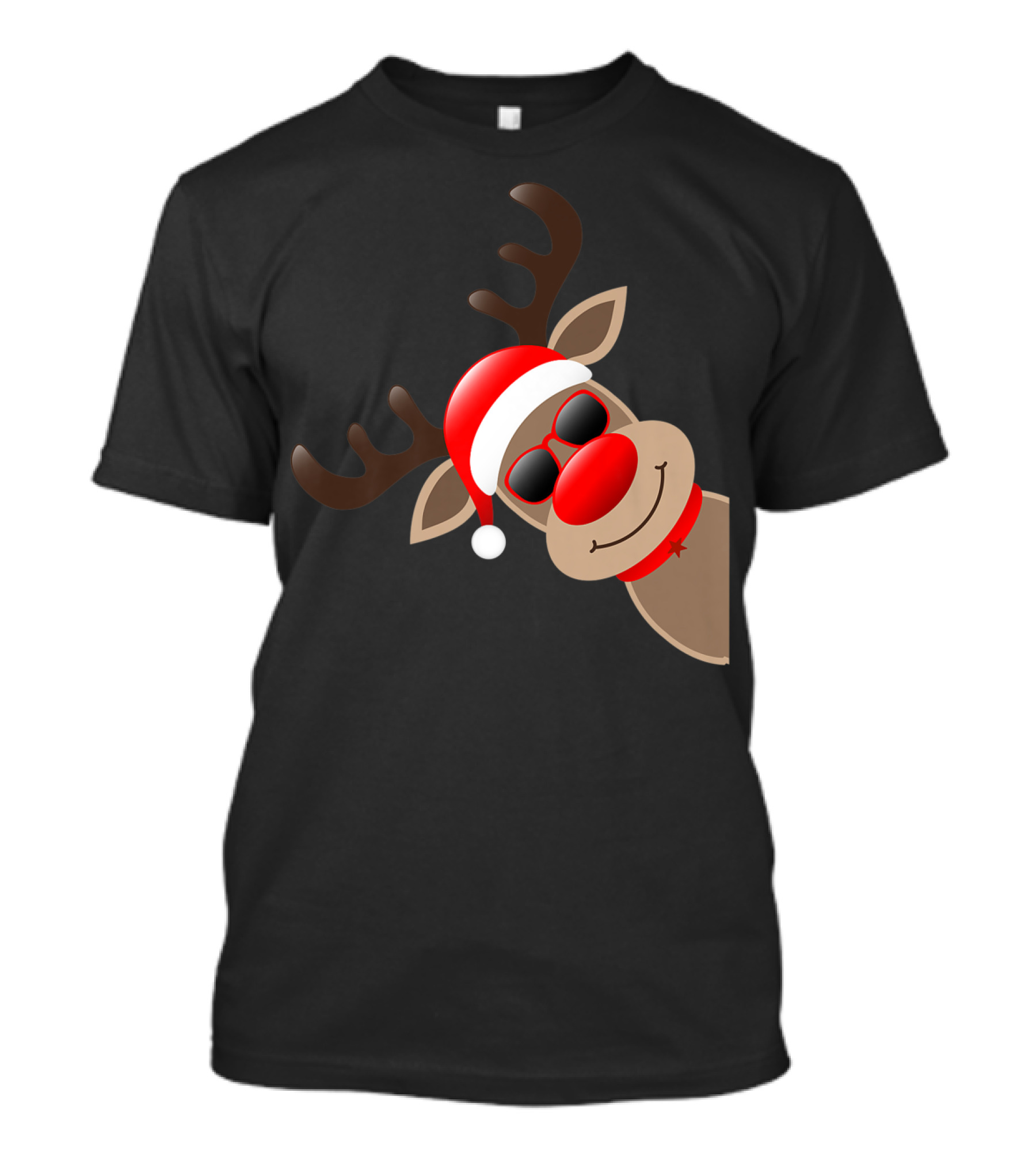 Rudolph Red Nose Reindeer Santa Hat Sunglasses T-Shirt