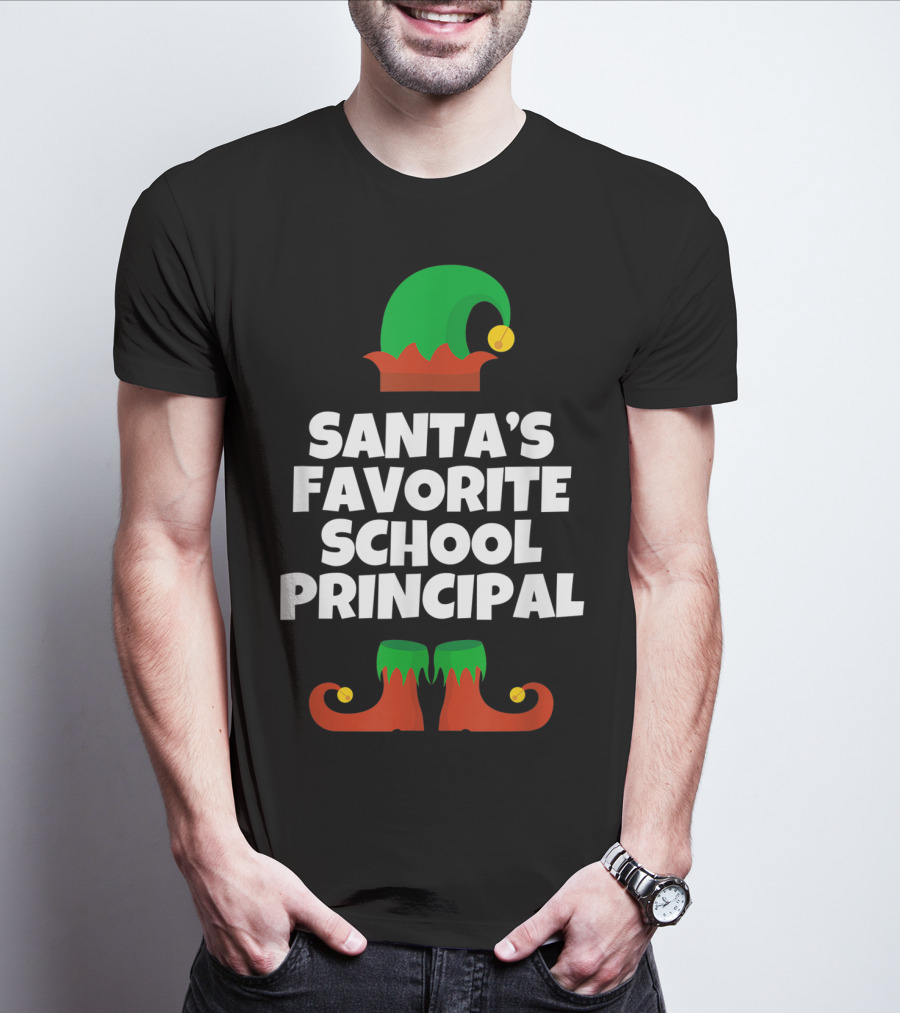 Santa's Favorite School Principal Elf Hat And Shoes T-Shirt