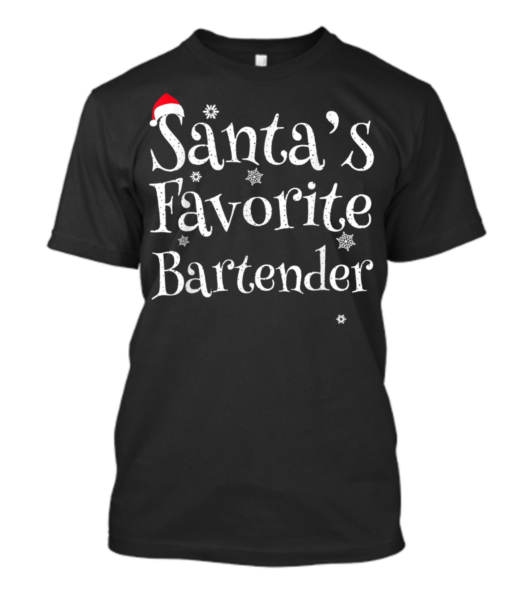 Santa's Favorite Bartender Christmas Profession Hat Snowflakes T-Shirt