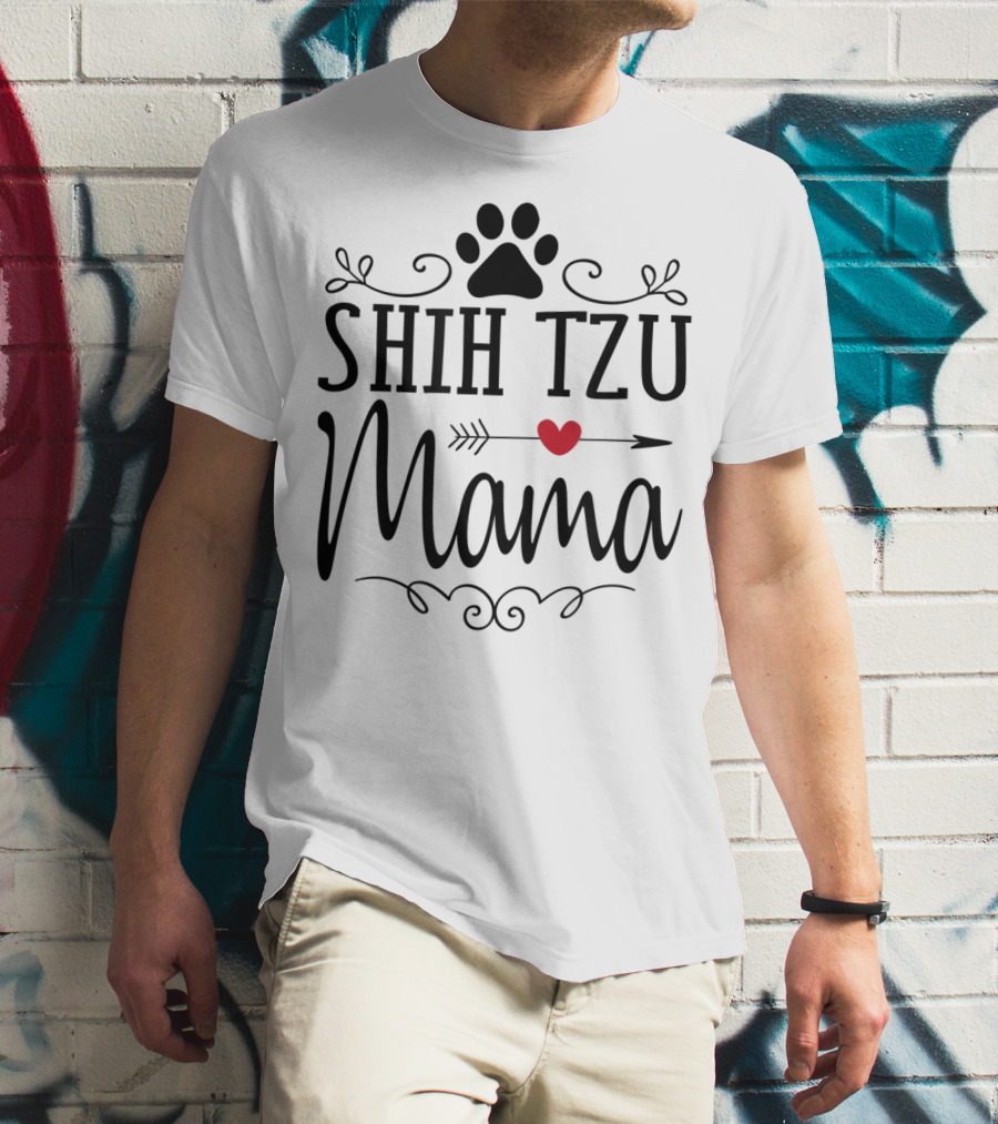 Shih Tzu Mama Heart Arrow Paw Prints T-Shirt