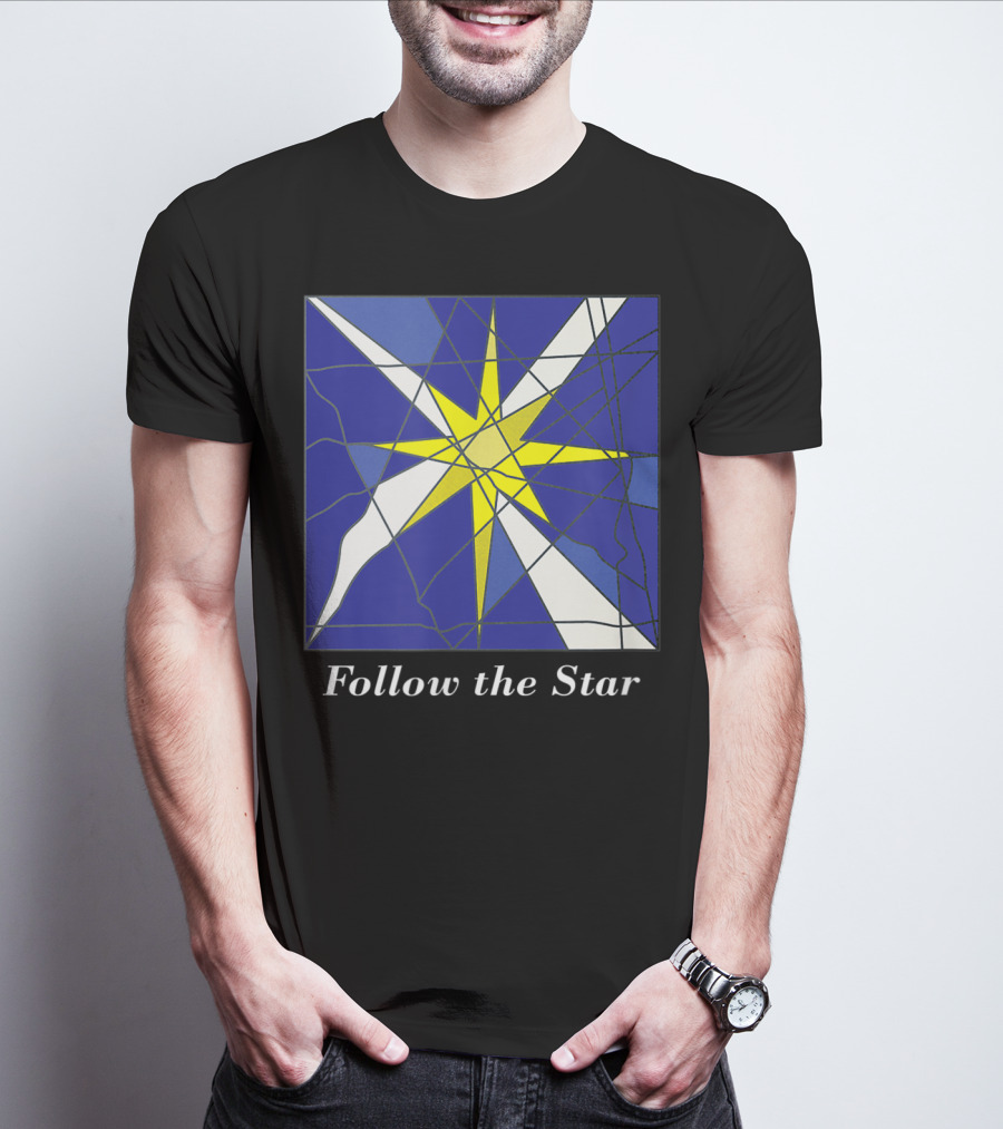 Follow The Star Stained Glass Style Star Of Bethlehem T-Shirt