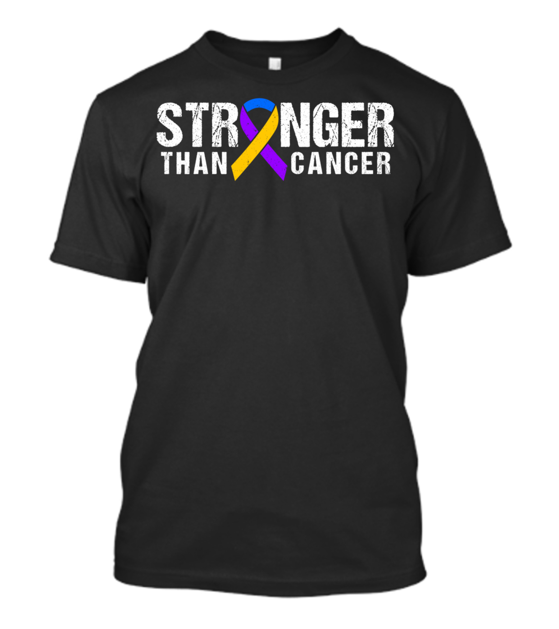 STRONGER THAN CANCER Purple Yellow Ribbon Bladder Cancer Awareness T-Shirt