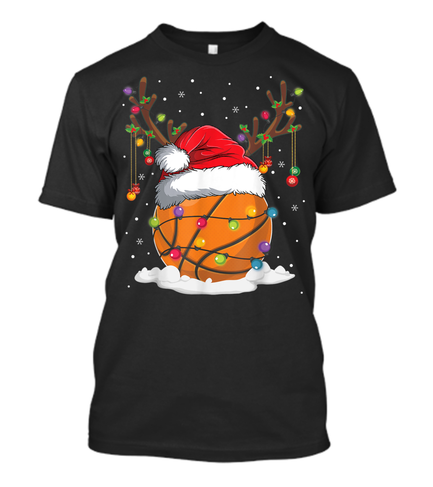 This Is My Christmas Basketball Player Santa Hat Reindeer Antlers Lights T-Shirt