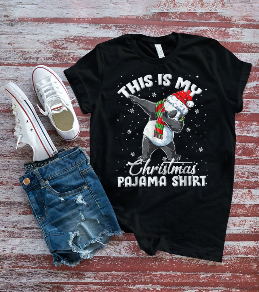 This Is My Christmas Pajama Shirt Dabbing Panda T-Shirt