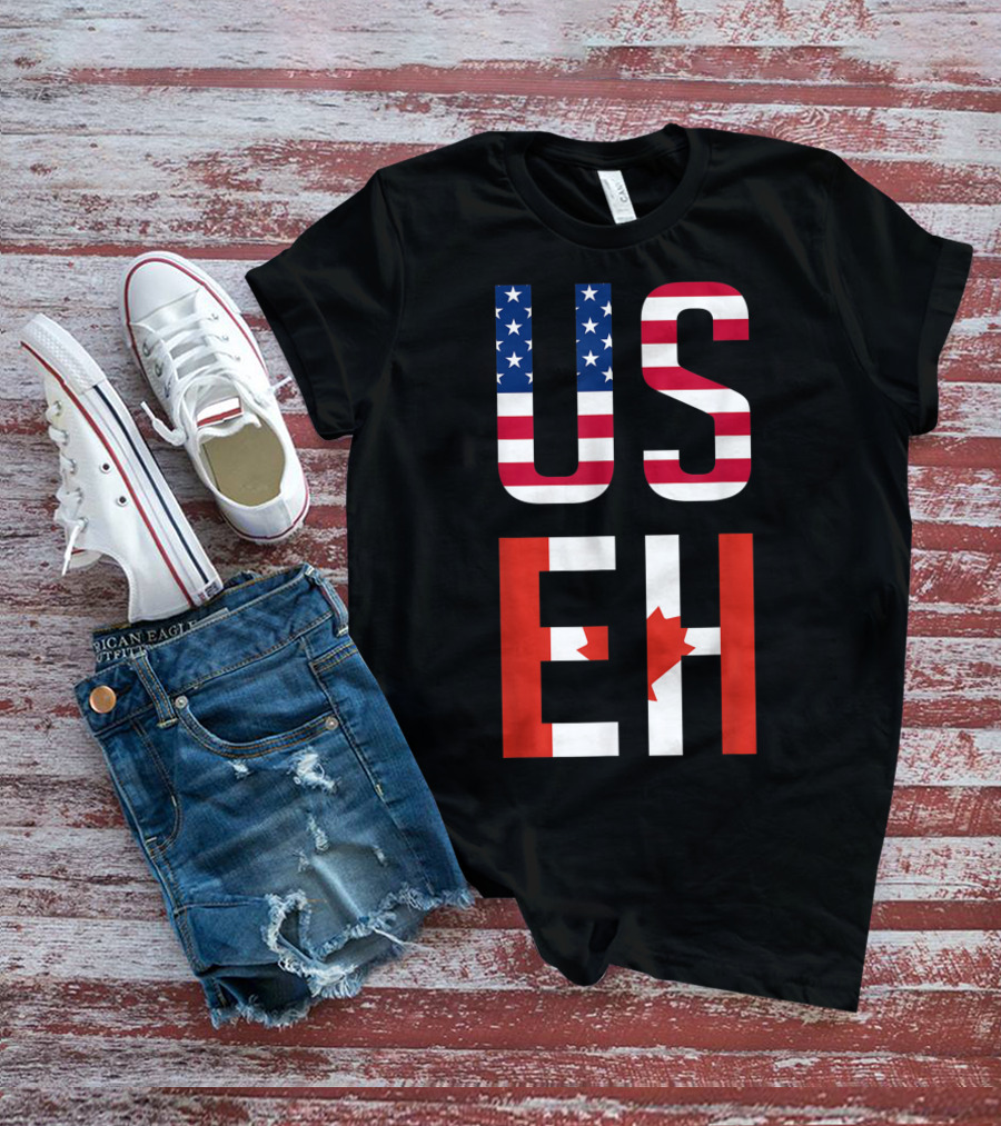US Eh American Canadian Flag Contrast T-Shirt