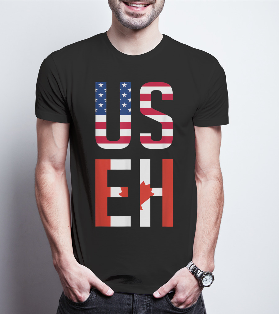 US Eh American Canadian Flag Contrast T-Shirt