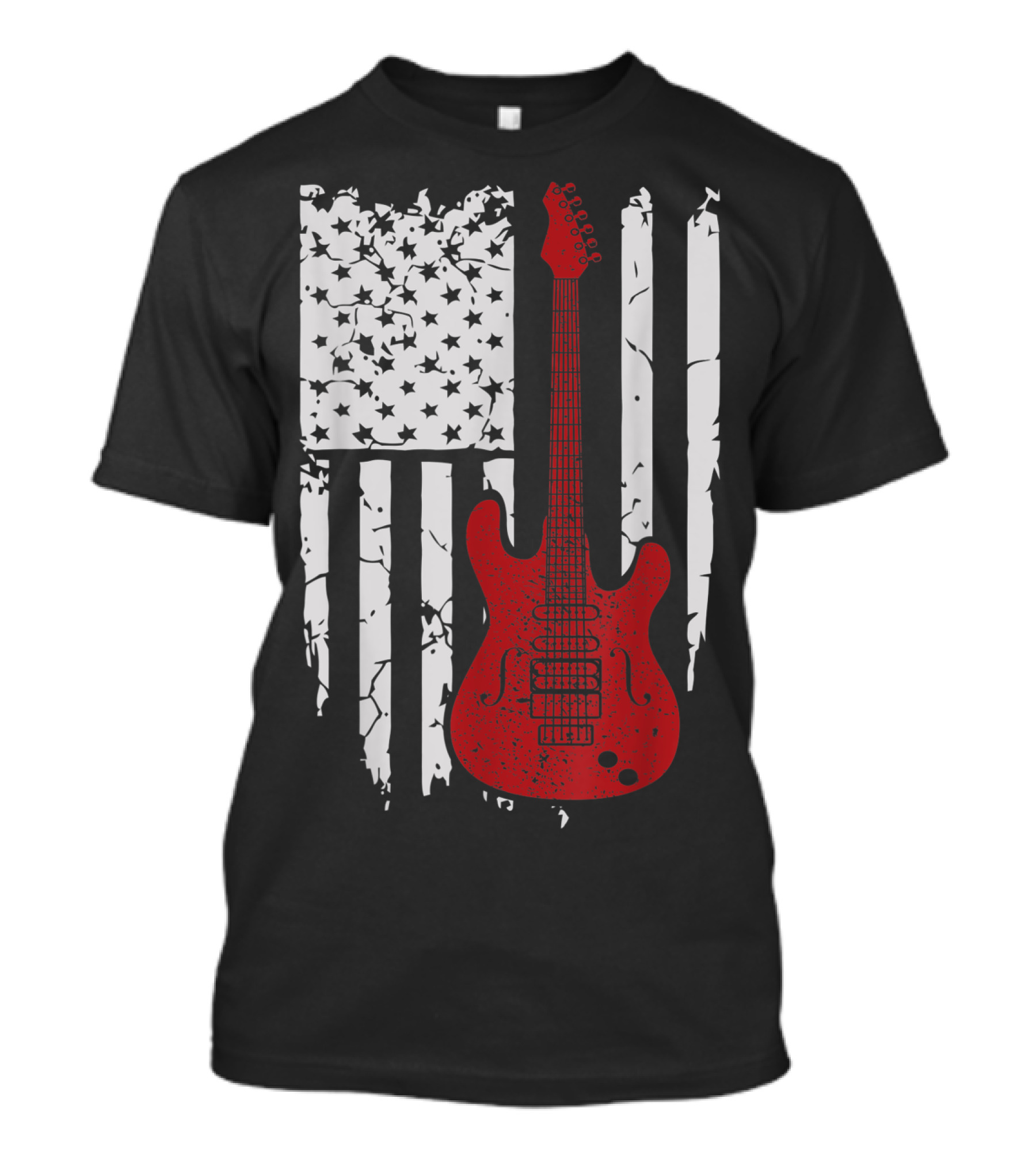 Usa American Flag Guitar Musician Guitars Red Electric Vintage Grunge T-Shirt