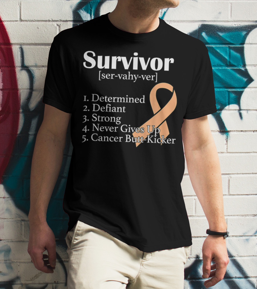Survivor Definition Determined Defiant Strong Never Gives Up Cancer Butt-Kicker Peach T-Shirt