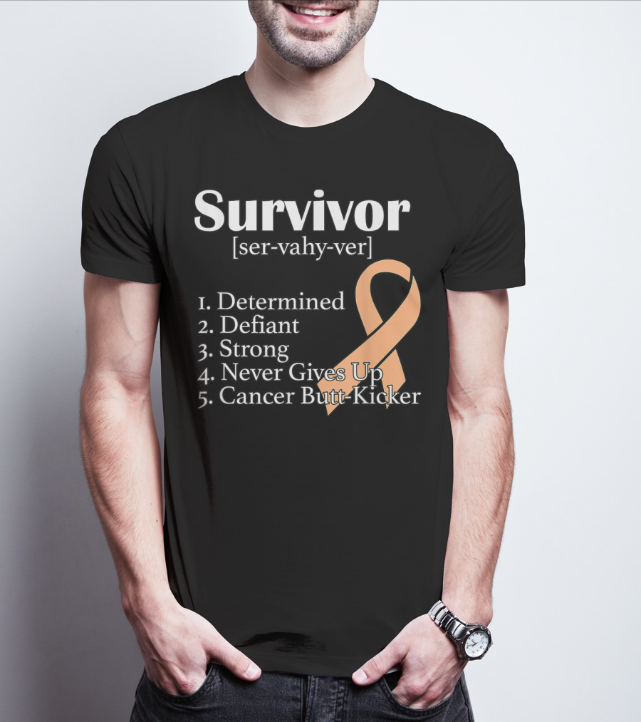 Survivor Definition Determined Defiant Strong Never Gives Up Cancer Butt-Kicker Peach T-Shirt