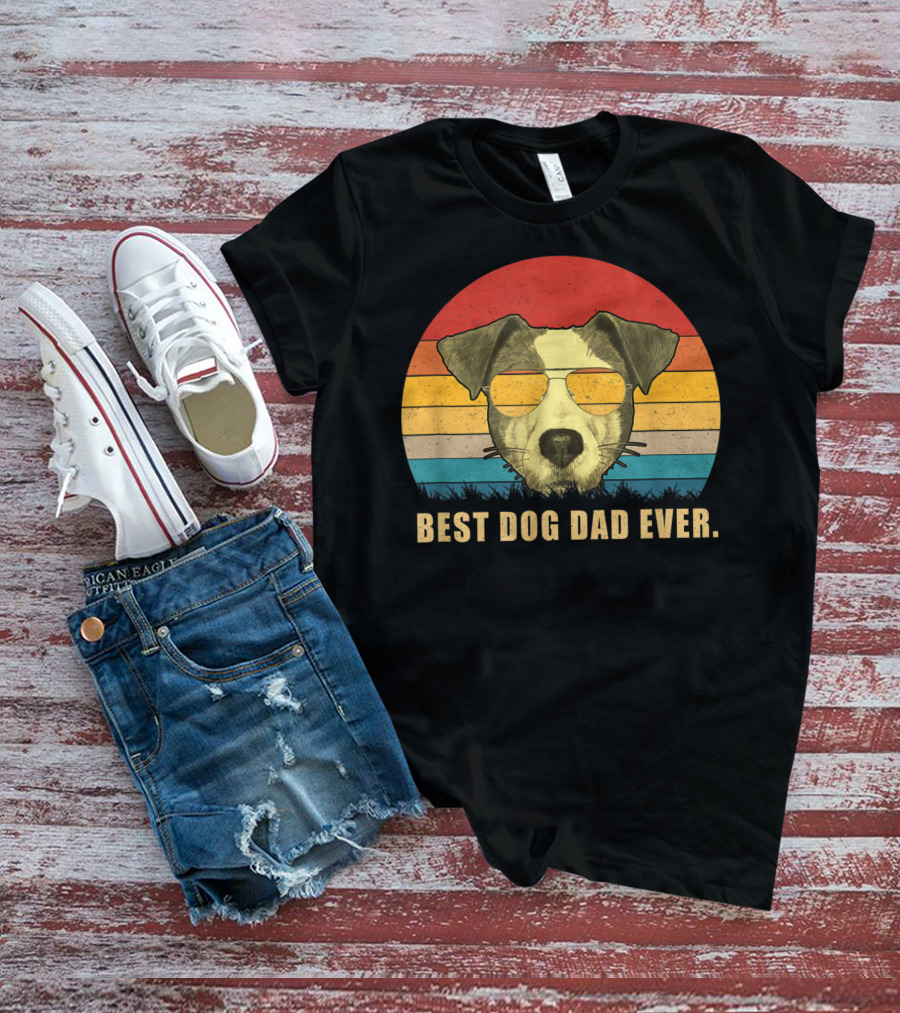 Vintage Jack Russell Terrier Best Dog Dad Ever Retro Sunglasses T-Shirt