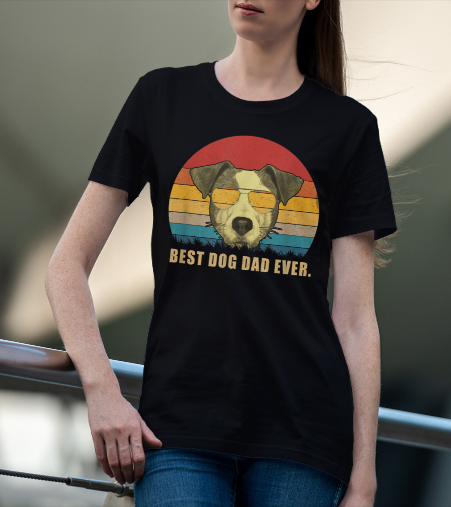 Vintage Jack Russell Terrier Best Dog Dad Ever Retro Sunglasses T-Shirt