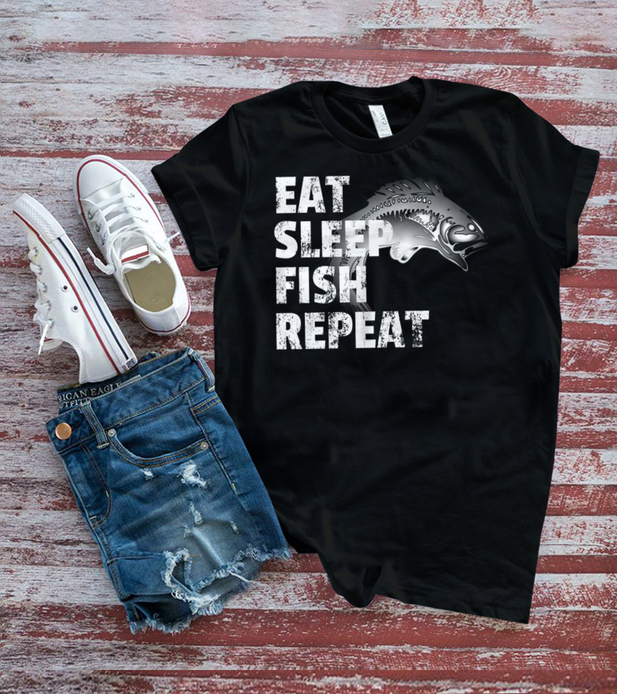 Eat Sleep Fish Repeat Vintage Fishing Lover Outdoors Enthusiast T-Shirt