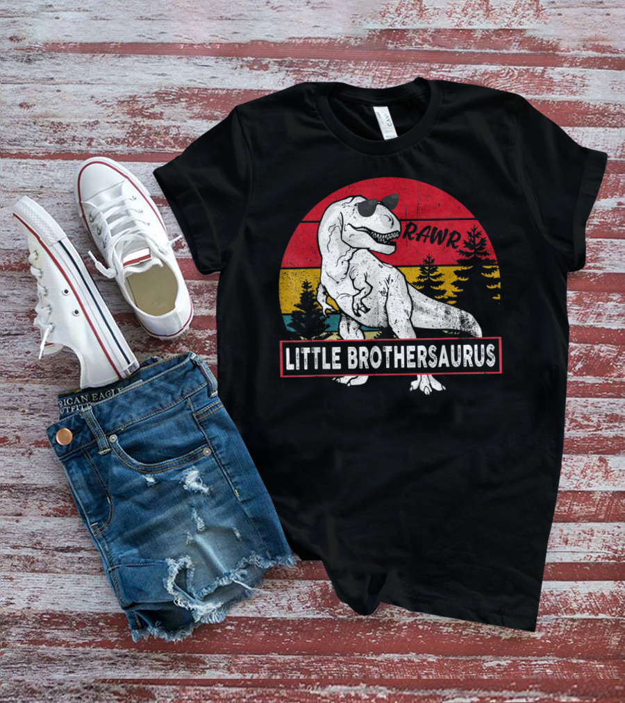 Vintage Little Brothersaurus Rawr Dinosaur Sunset Retro T-Shirt