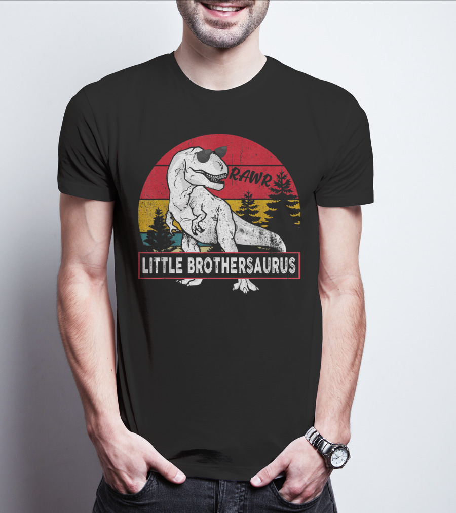 Vintage Little Brothersaurus Rawr Dinosaur Sunset Retro T-Shirt