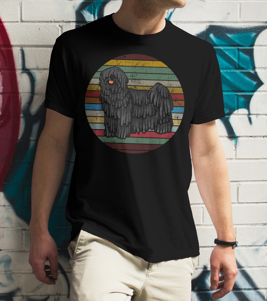 Vintage Puli Dog Retro Stripes Lovers T-Shirt