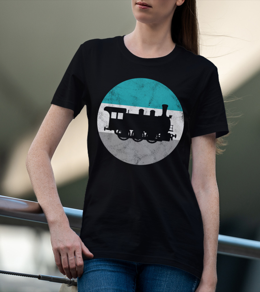 Vintage Steam Train Silhouette In Retro Circle T-Shirt