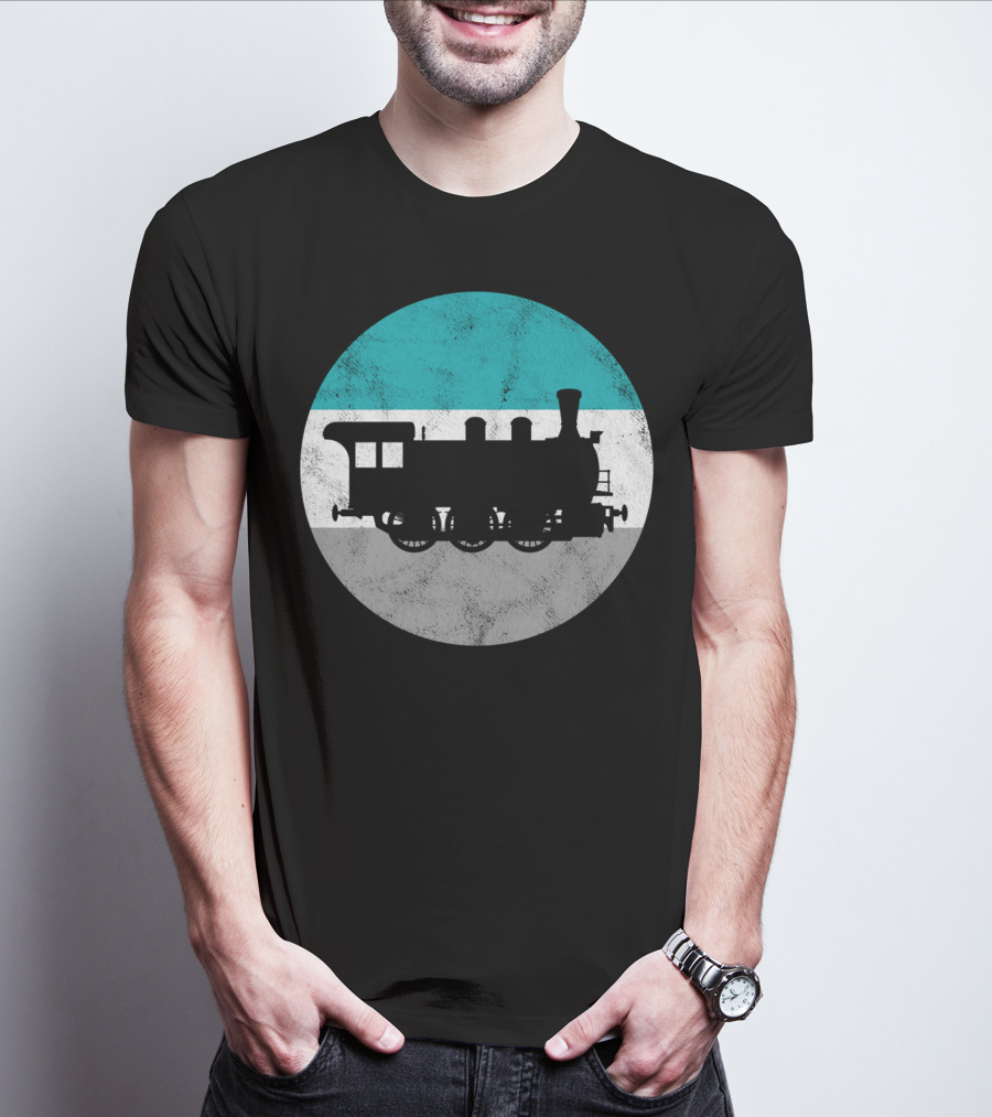 Vintage Steam Train Silhouette In Retro Circle T-Shirt