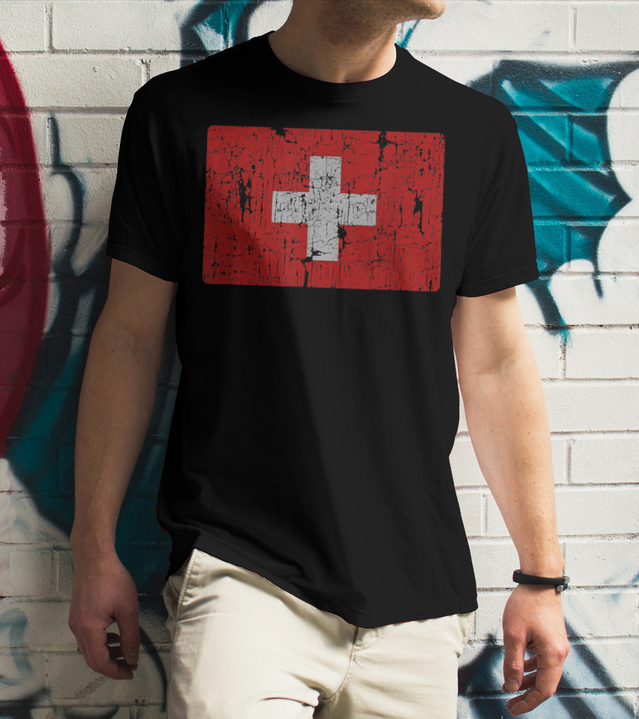 Distressed Vintage Swiss Flag T-Shirt