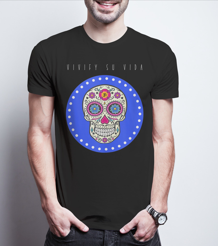 Vivify Su Vida Sugar Skull Blue Circle T-Shirt