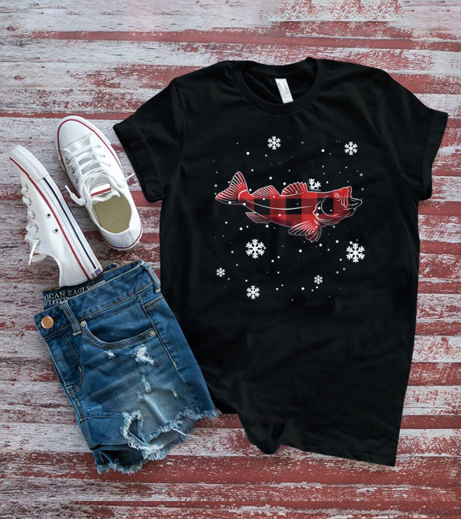 Walleye Red Plaid Snowflakes T-Shirt