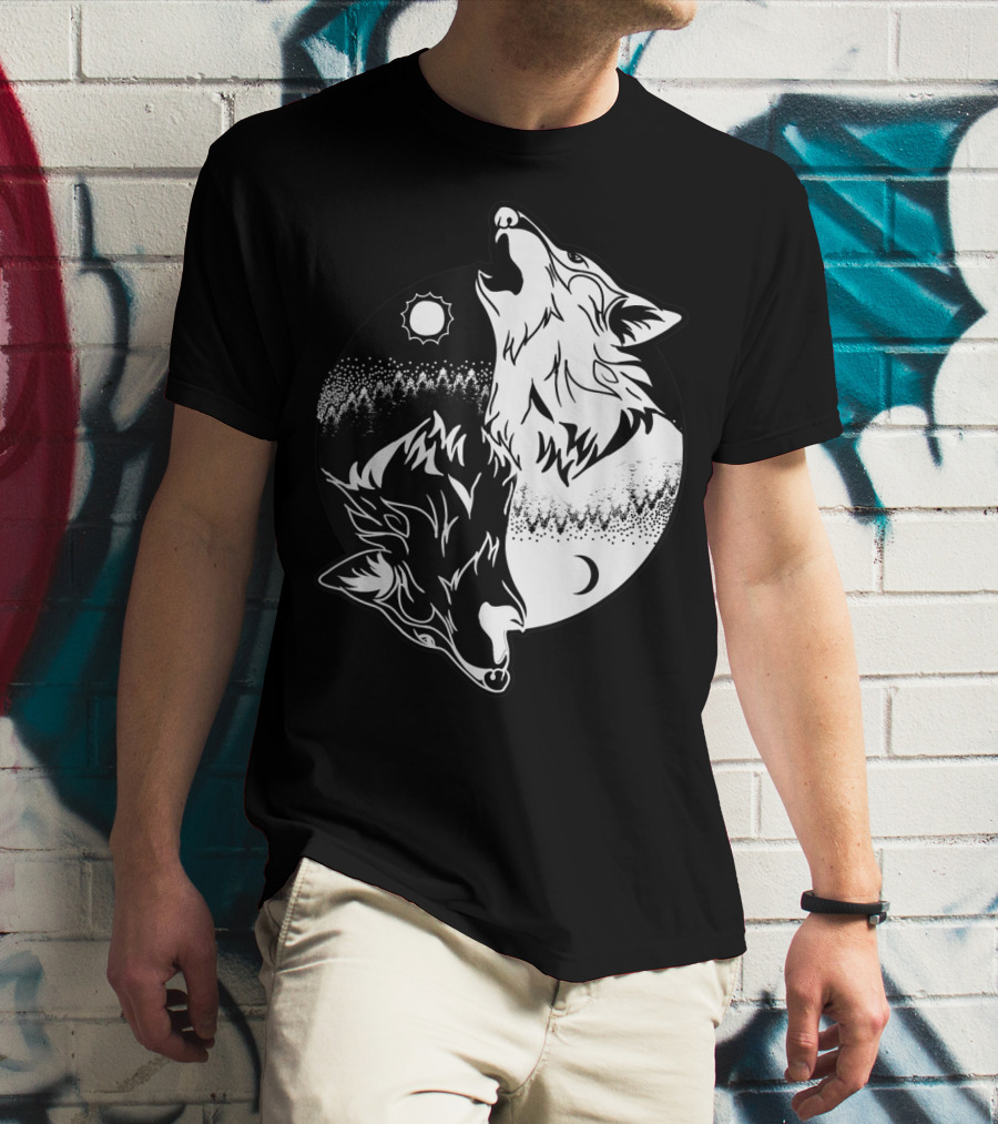 Yin Yang Skoll Tribal Wolf Sun Moon T-Shirt