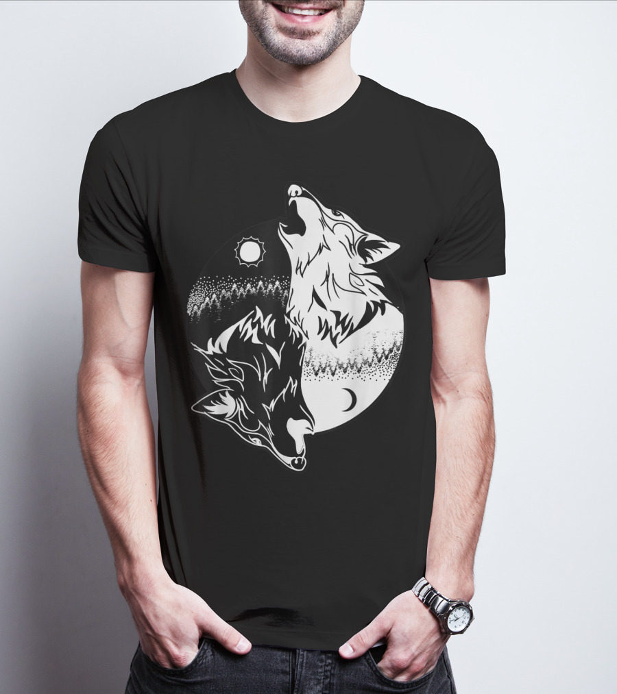 Yin Yang Skoll Tribal Wolf Sun Moon T-Shirt
