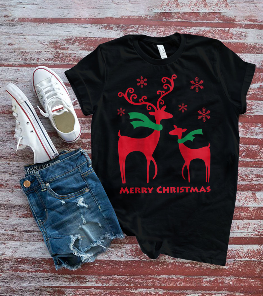 Merry Christmas Cute Mother And Daughter Christmas Deer T-Shirt