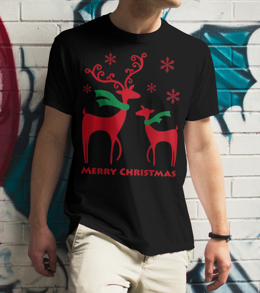 Merry Christmas Cute Mother And Daughter Christmas Deer T-Shirt