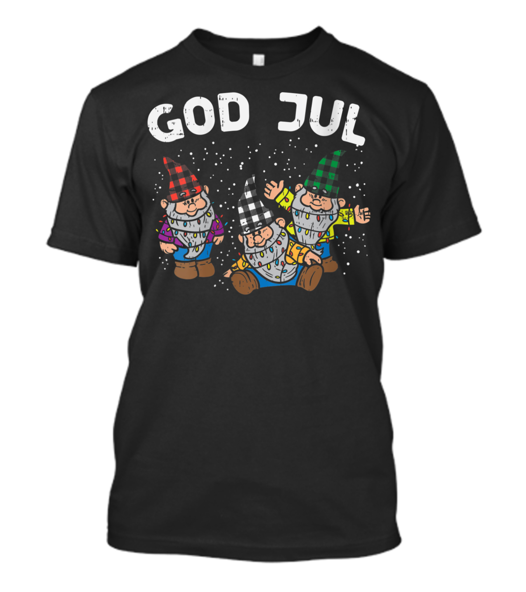 God Jul Buffalo Plaid Nordic Gnomes T-Shirt