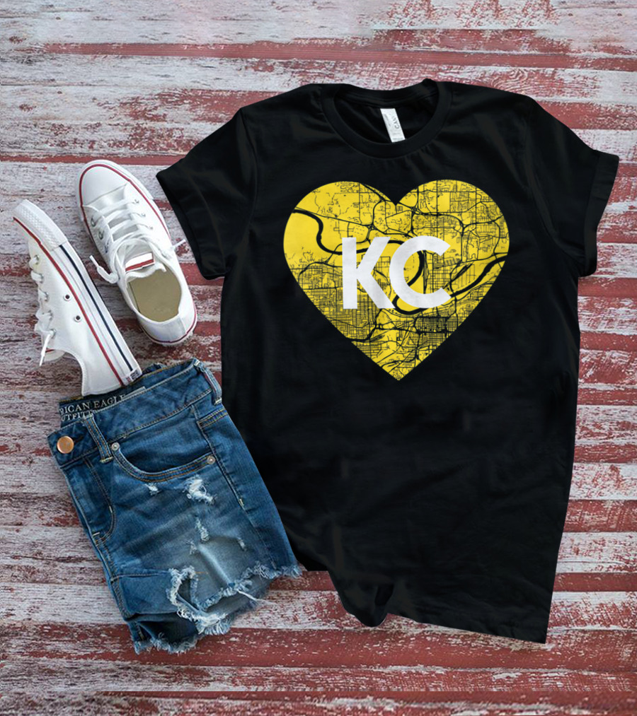 I Love Kansas City Football KC Heart Map T-Shirt