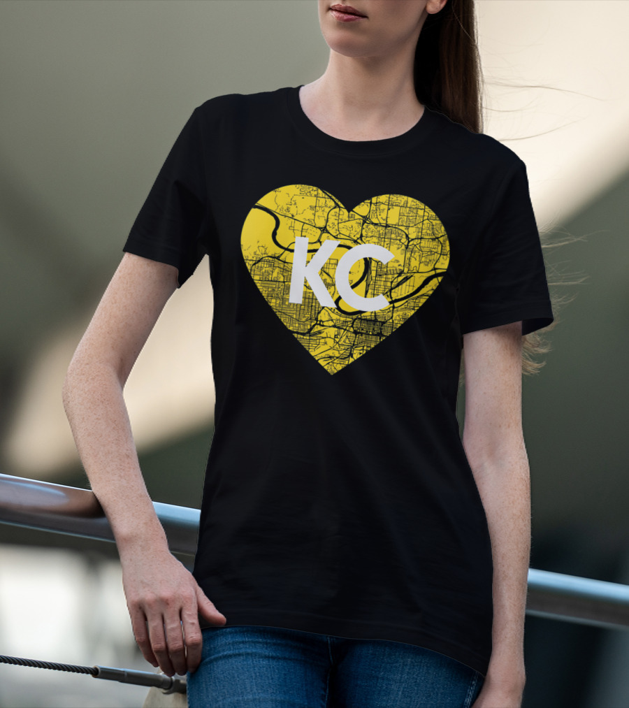 I Love Kansas City Football KC Heart Map T-Shirt