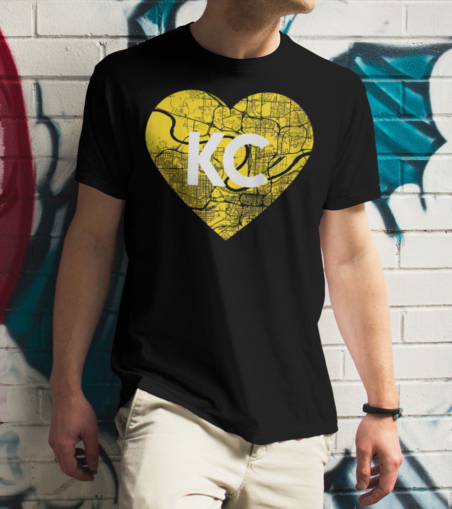 I Love Kansas City Football KC Heart Map T-Shirt