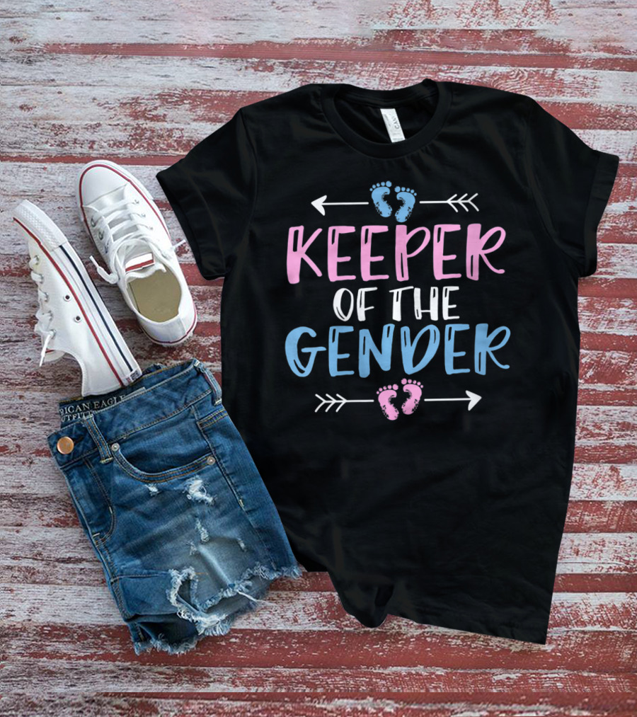 Keeper Of The Gender Baby Footprints Gender Reveal T-Shirt