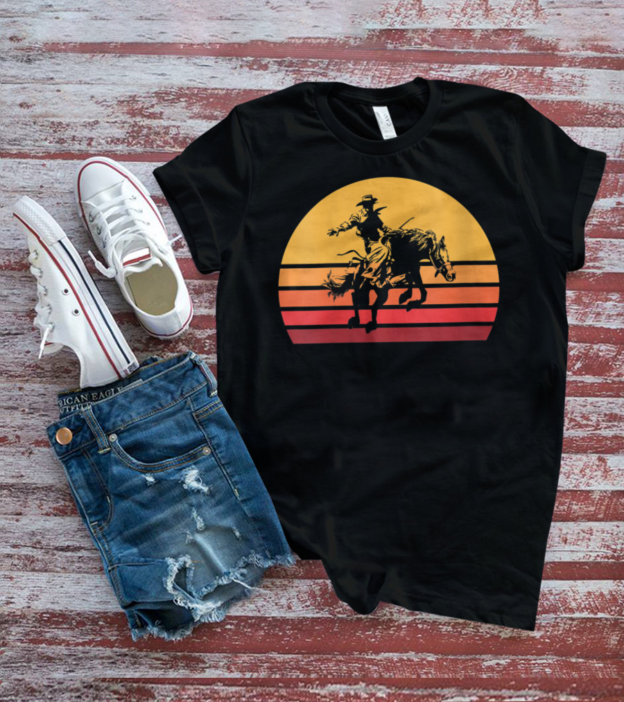 Retro Sunset Bronc Riding Vintage Bucking T-Shirt