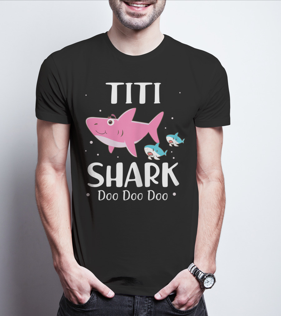 Titi Shark Doo Doo Doo Cute Cartoon Pink And Blue Sharks T-Shirt