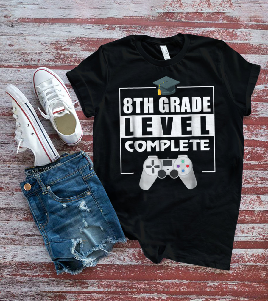 8th Grade Level Complete Video Gamer Graduation Controller Cap T-Shirt