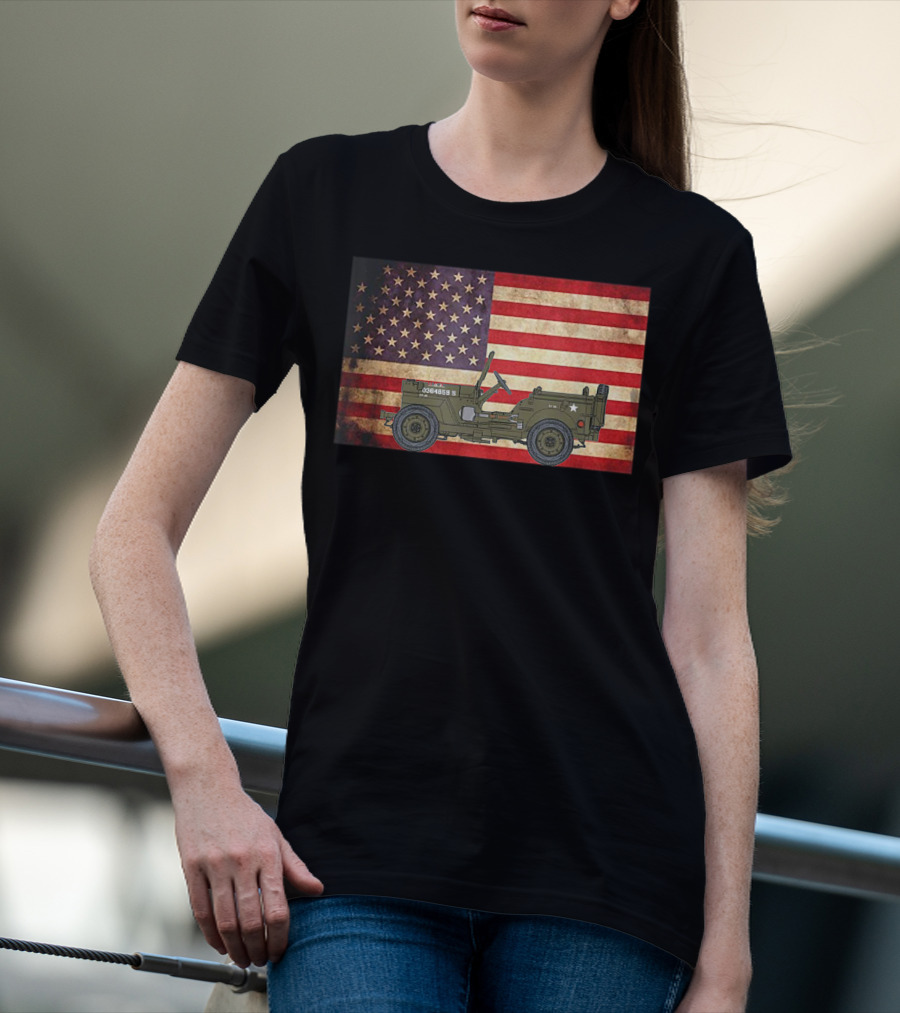 American USA Flag Willys Jeep WW2 Military Army Vehicle Stars And Stripes Vintage Retro Iconic T-Shirt