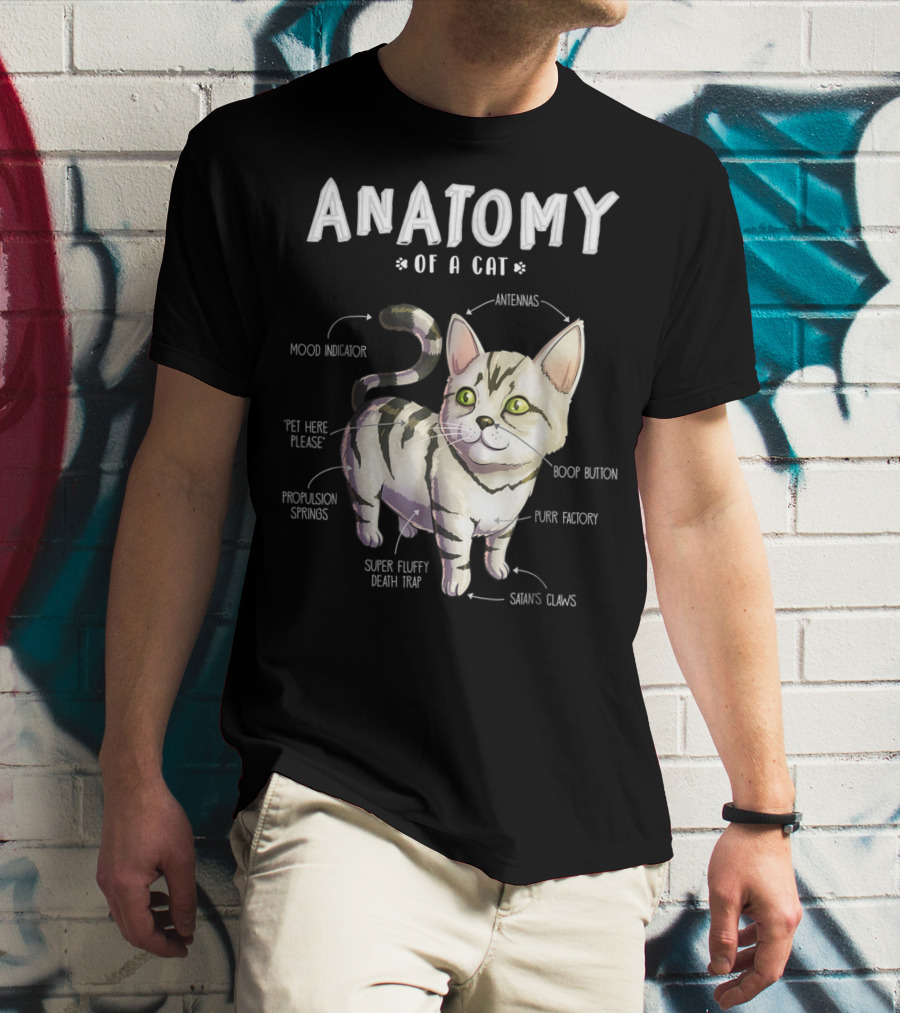 Anatomy Of A Cat Mood Indicator Antennas Super Fluffy Death Trap Boop Button Cute Funny Kitten Pet T-Shirt